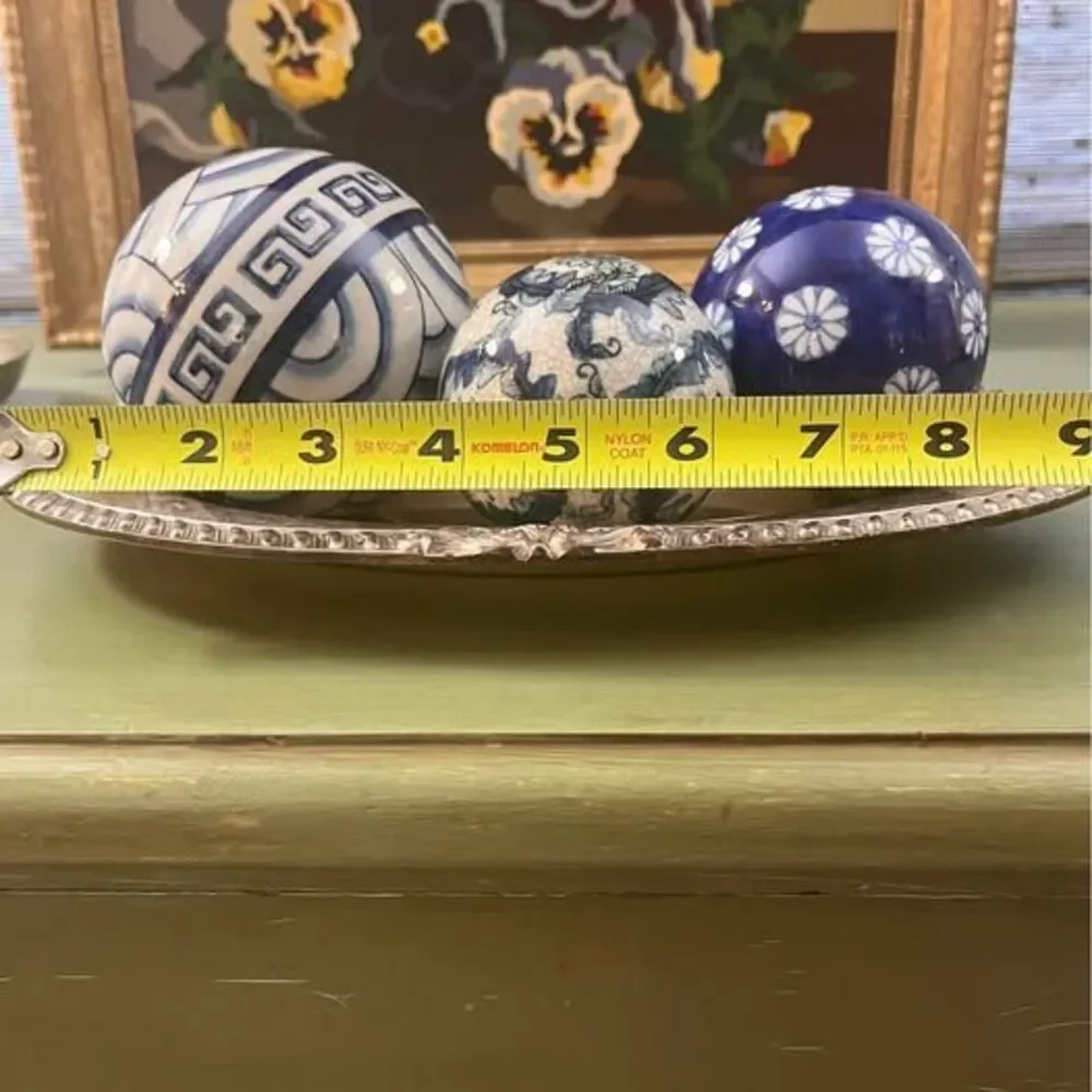 Chinoiserie Blue and White Ceramic Orbs - Grandmillennial Decor Bowl Fillers